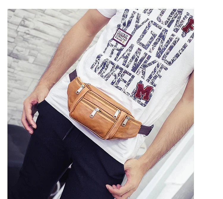 Men's Top-Grain Cowhide Genuine Leather Fanny Pack Multi-Pocket Casual Crossbody Waist Bag for Outdoor Travel And Daily Use