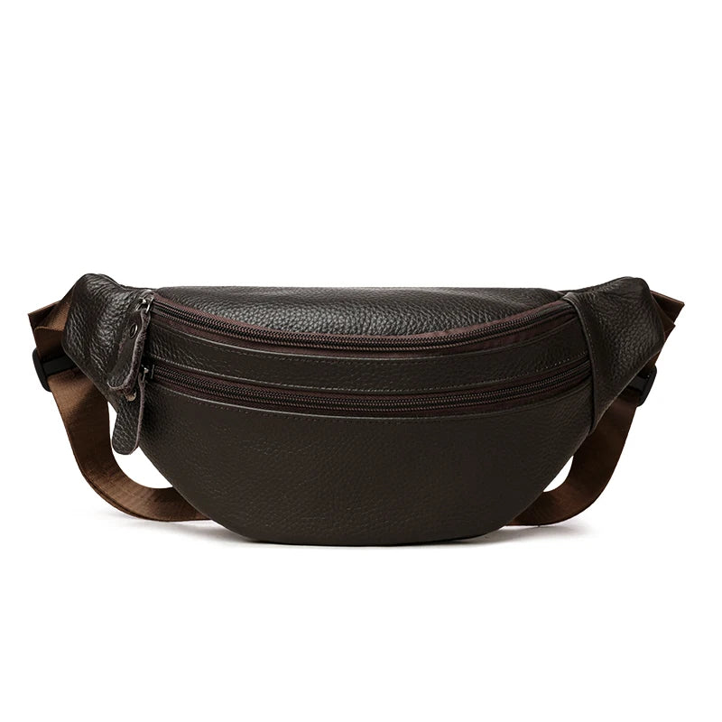 Minimalist Solid Color Genuine Leather Waist Bags for Men & Women Vintage Pebbled Texture Crossbody Chest Pack Luxury Funny Bag