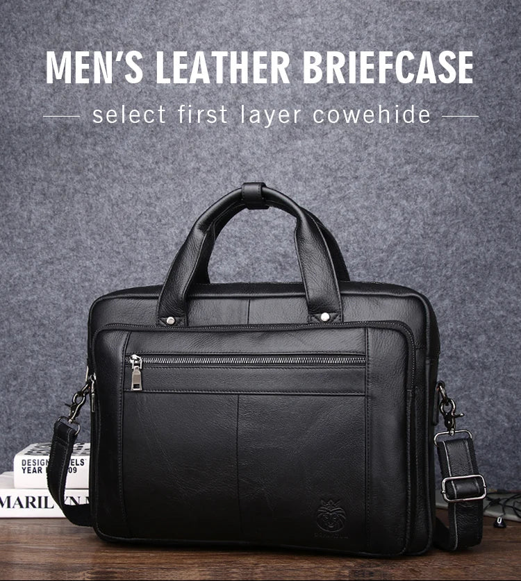 SCHLATUM Genuine Leather Bussiness Briefcases Black for Men luxury handbags Laptop Briefcase Bags 16 inch Office Computer bag