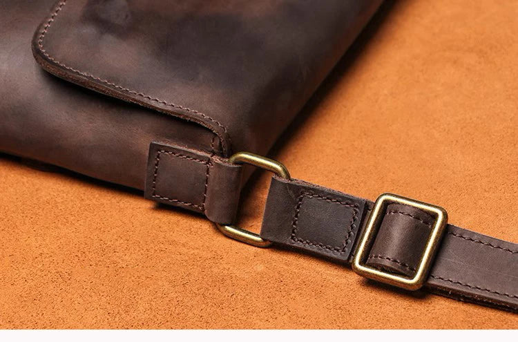 Men's Cowhide Bag Flap Fashion Shoulder Bag 7.9 Inch iPad Phone Bag Vintage Leather Crossbody Bag Gift for Husband