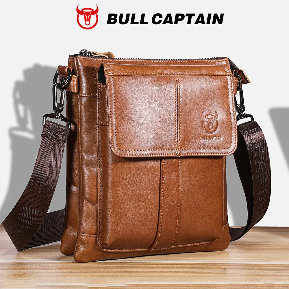 BULLCAPTAIN Men's Genuine Leather Crossbody Bag Large Capacity Multifunctional Top Layer Cowhide Shoulder Bag Fashion Man Bag