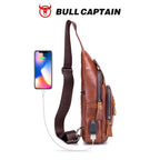 Sacoche Poitrine Homme Cuir à Sept Rangements et Port USB