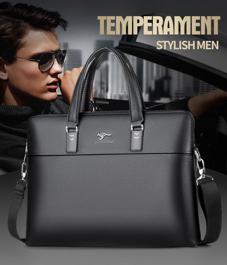 Kangaroo Leather Briefcases For Men Laptop Designer Document A4 Business Tote Handbag Shoulder Square Side Porter Crossbody Bag