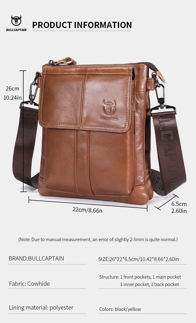 BULLCAPTAIN Men's Genuine Leather Crossbody Bag Large Capacity Multifunctional Top Layer Cowhide Shoulder Bag Fashion Man Bag