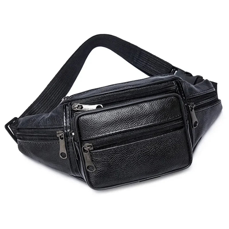 Men's Top-Grain Cowhide Genuine Leather Fanny Pack Multi-Pocket Casual Crossbody Waist Bag for Outdoor Travel And Daily Use