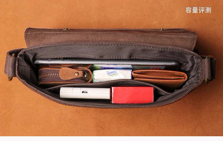 Men's Cowhide Bag Flap Fashion Shoulder Bag 7.9 Inch iPad Phone Bag Vintage Leather Crossbody Bag Gift for Husband