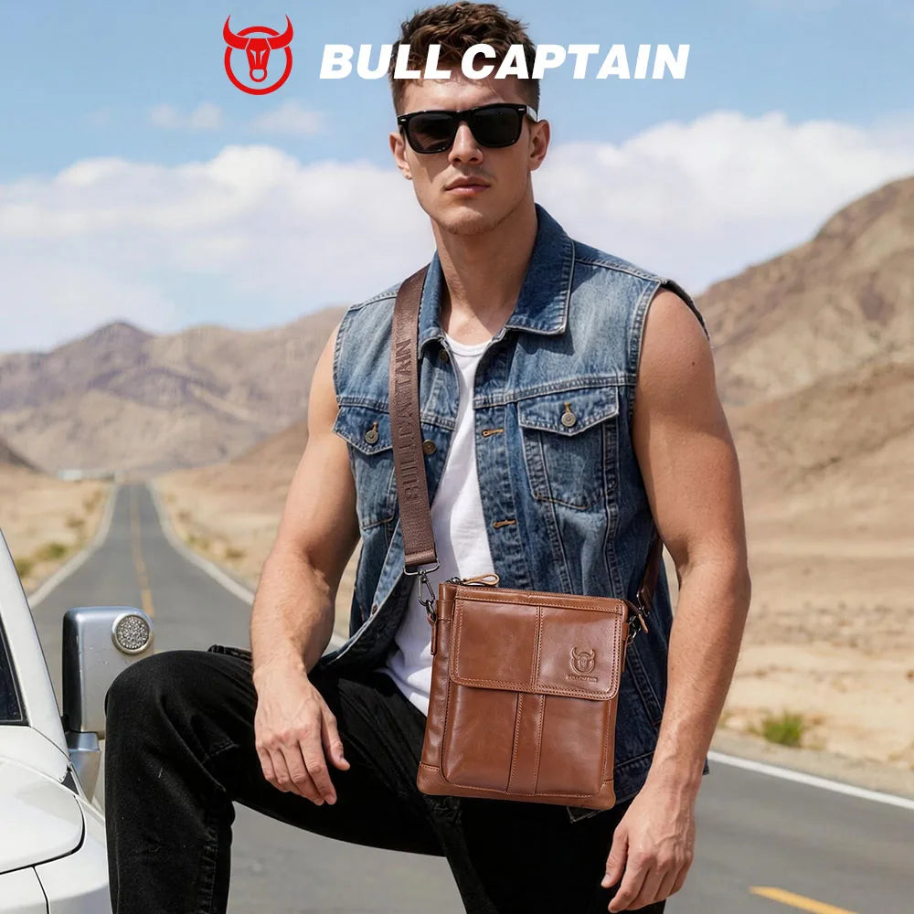 BULLCAPTAIN Men's Genuine Leather Crossbody Bag Large Capacity Multifunctional Top Layer Cowhide Shoulder Bag Fashion Man Bag