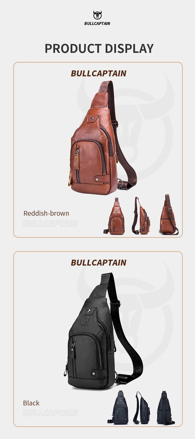 Bullcaptain Men's Usb Chest Bag 100% Genuine Leather Crossbody Shoulder Bags Multifunction Travel Outdoor Messenger Pack Fashion