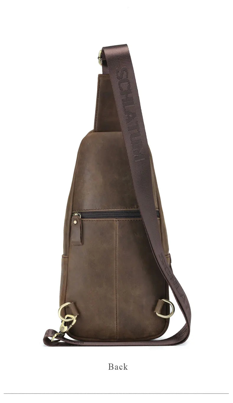 SCHLATUM 100%Genuine Leather Chest Bag Casual Triangle Crossbody Design Travel Shoulder Backpack Men Leather Multifunctional Bag