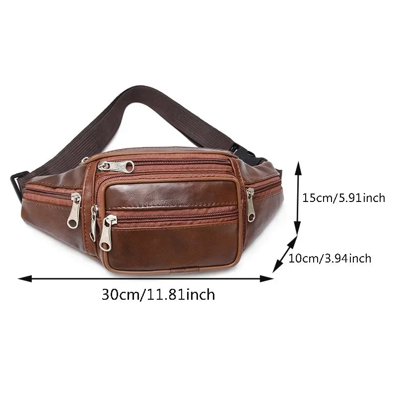 Men's Top-Grain Cowhide Genuine Leather Fanny Pack Multi-Pocket Casual Crossbody Waist Bag for Outdoor Travel And Daily Use