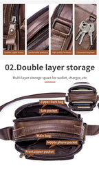 Sacoche Homme Cuir Compacte à Trois Poches Zippées