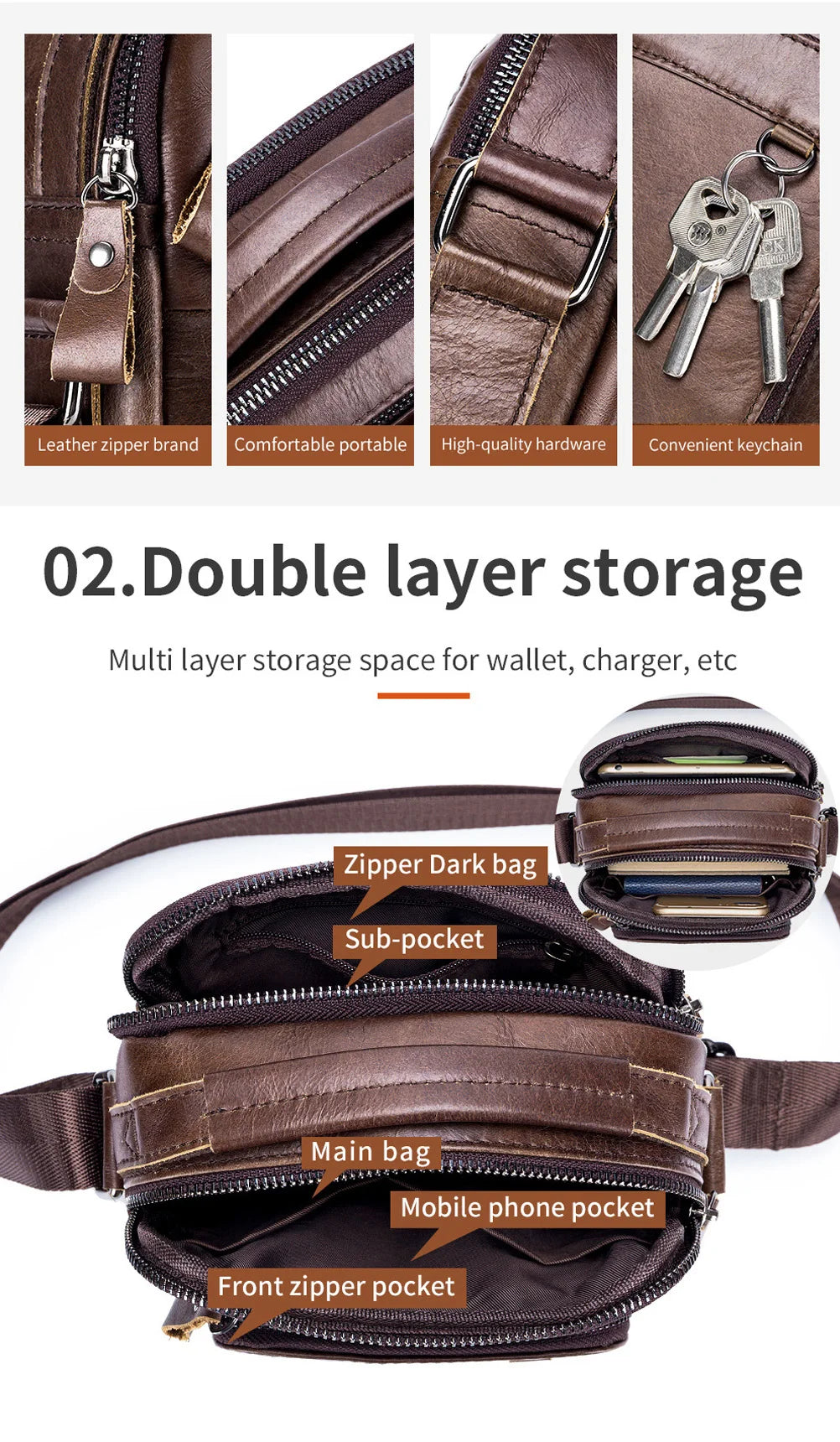 Brand 100% Genuine Leather Men's Shoulder Bags Messenger Bag for Men Crossbody Bags New Small Man Designer Handbag Bolso Male
