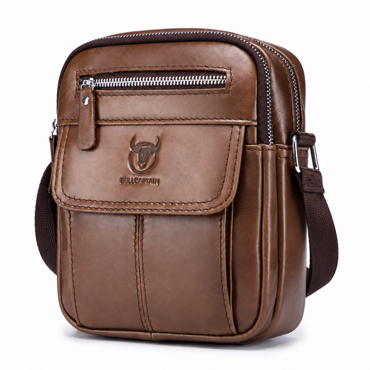Sacoche Bandoulière Homme en Cuir de Vachette à Rabat Aimanté, coloris marron