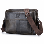 Sacoche Bandoulière Homme en Cuir Huilé à Quatre Rangements, coloris marron foncé