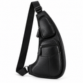 Sacoche Bandoulière Homme en Cuir Véritable Forme Demi-Lune, coloris noir