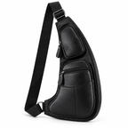 Sacoche Bandoulière Homme en Cuir Véritable Forme Demi-Lune, coloris noir