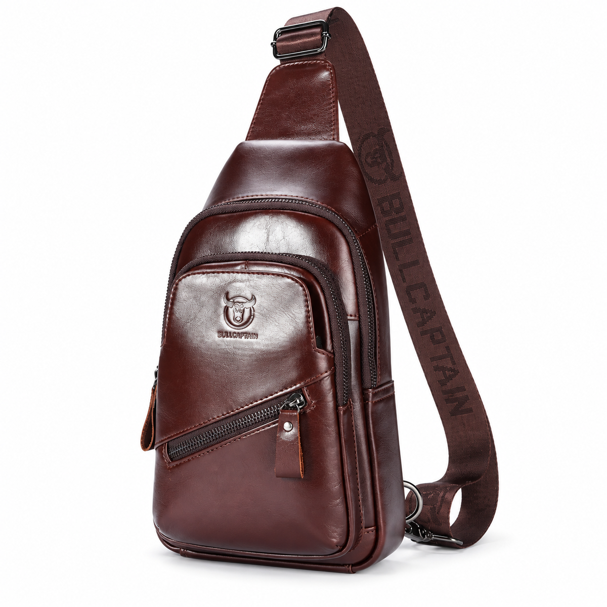 Sacoche Bandoulière Homme en Cuir à Port USB, coloris marron