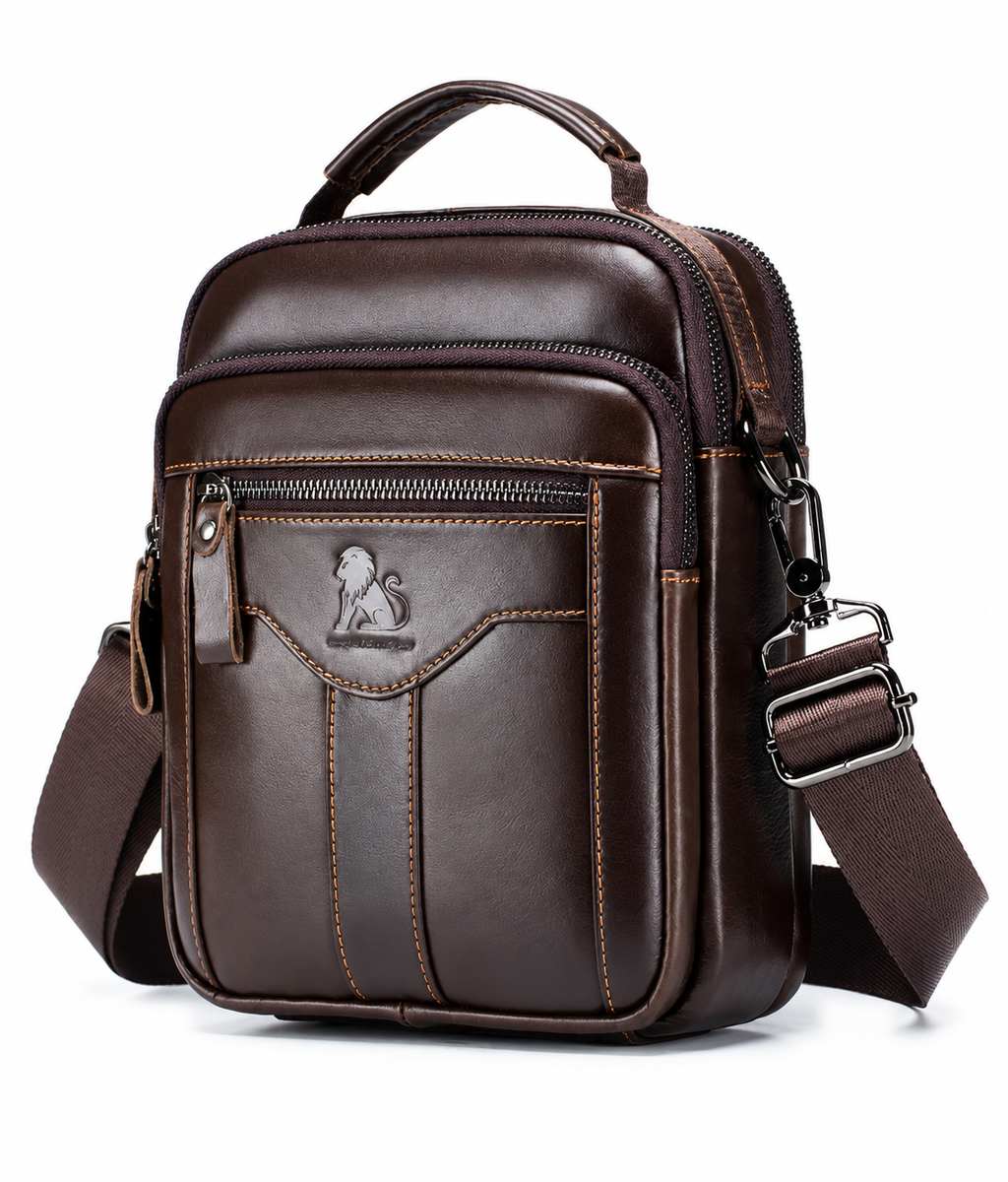 Sacoche Bandoulière Homme en Cuir de Vachette à Poignée et Sangle Amovible, coloris marron