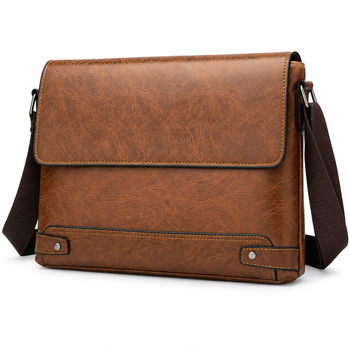 Sacoche Bandoulière Homme à Rabat Format Horizontal, coloris marron clair