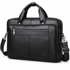 Sacoche Ordinateur Homme en Cuir de Vachette Noir 16 pouces, coloris noir