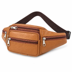 Sacoche Banane Homme en Cuir Véritable Multipoche, coloris camel