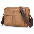 Sacoche Bandoulière Homme en Cuir Huilé à Quatre Rangements, coloris camel