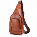 Sacoche Bandoulière Homme en Cuir Véritable à Port USB, coloris marron