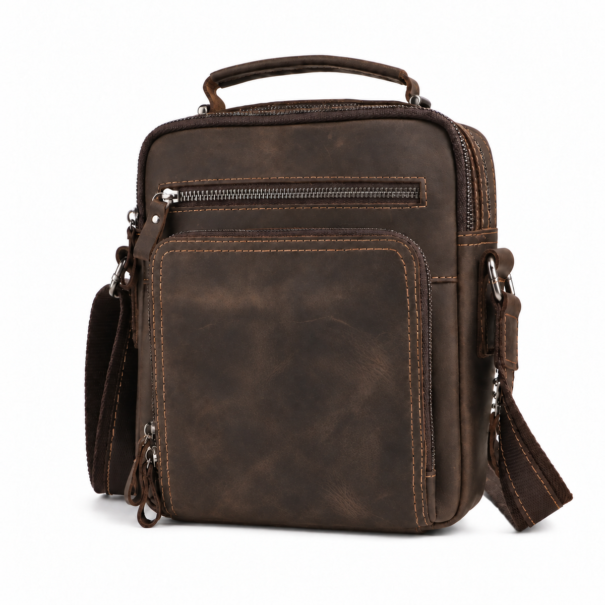 Sacoche Bandoulière Homme en Cuir Véritable, coloris marron chocolat