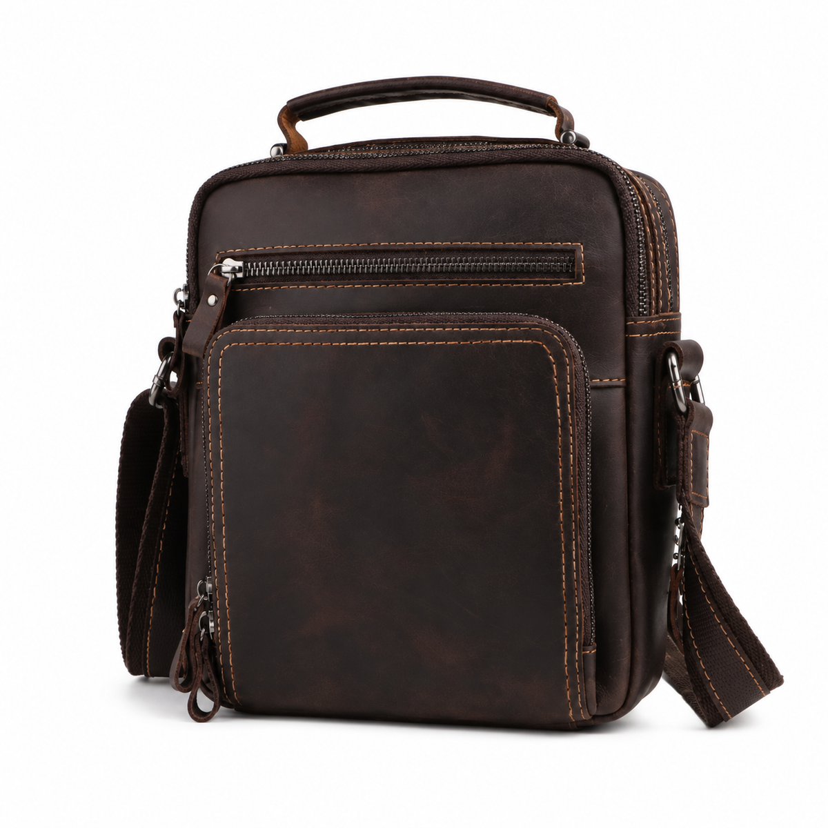 Sacoche Bandoulière Homme en Cuir Véritable, coloris marron foncé