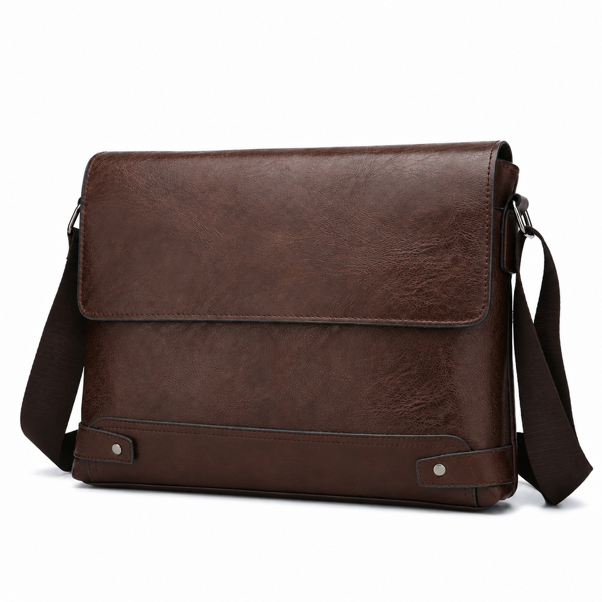 Sacoche Bandoulière Homme à Rabat Format Horizontal, coloris marron foncé