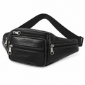 Sacoche Banane Homme en Cuir Véritable Multipoche, coloris noir