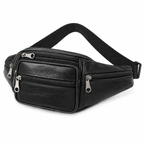 Sacoche Banane Homme en Cuir Véritable Multipoche, coloris noir