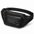 Sacoche Banane Homme en Cuir Véritable à Quatre Fermetures, coloris noir