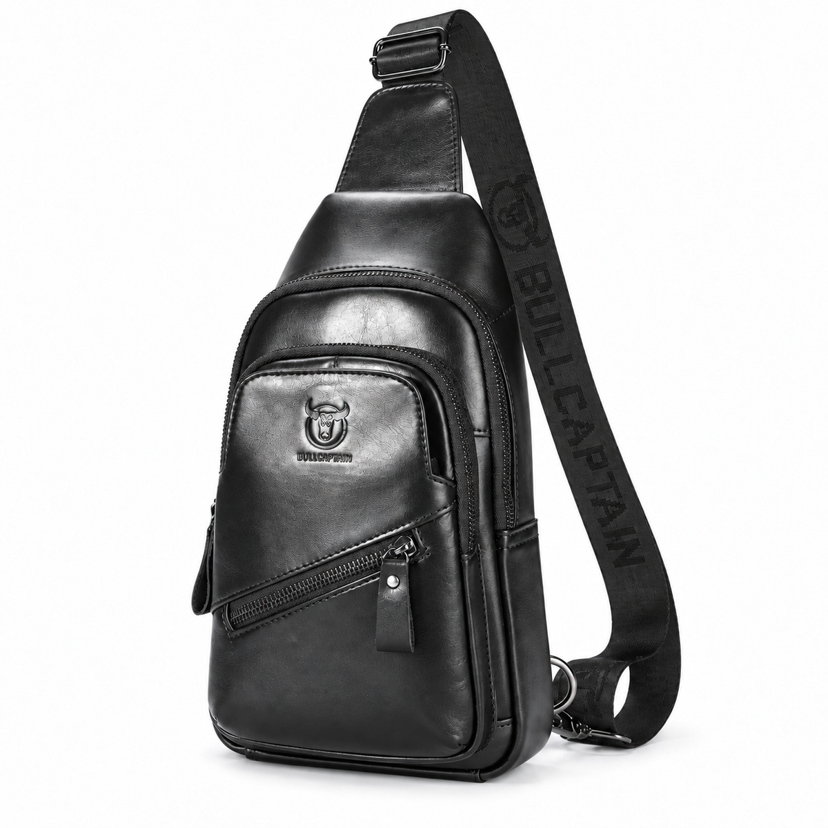 Sacoche Bandoulière Homme en Cuir à Port USB, coloris noir