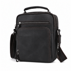 Sacoche Bandoulière Homme en Cuir Véritable, coloris noir mat