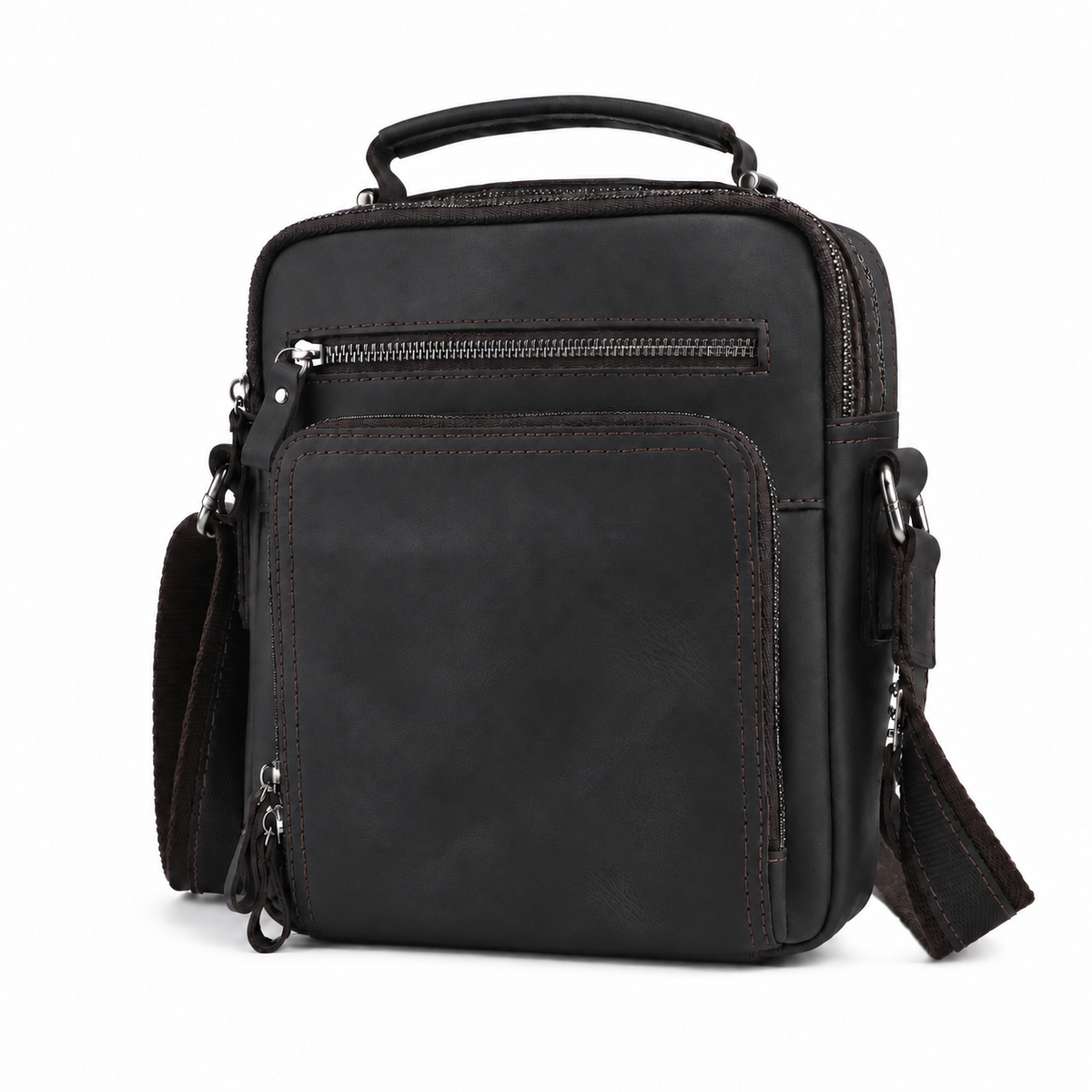 Sacoche Bandoulière Homme en Cuir Véritable, coloris noir mat