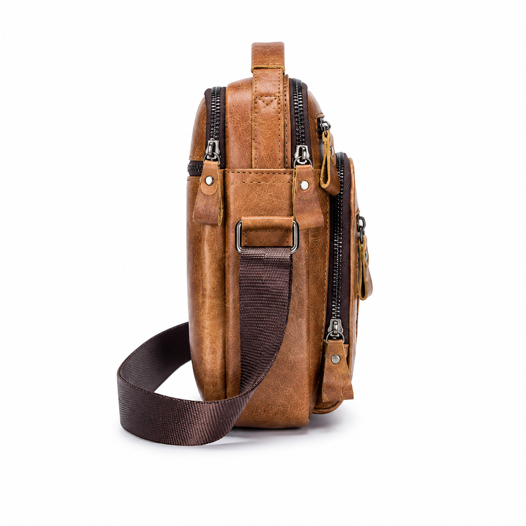 Sacoche Bandoulière Homme en Cuir Véritable avec Porte-Clés, photo 4 sur 9