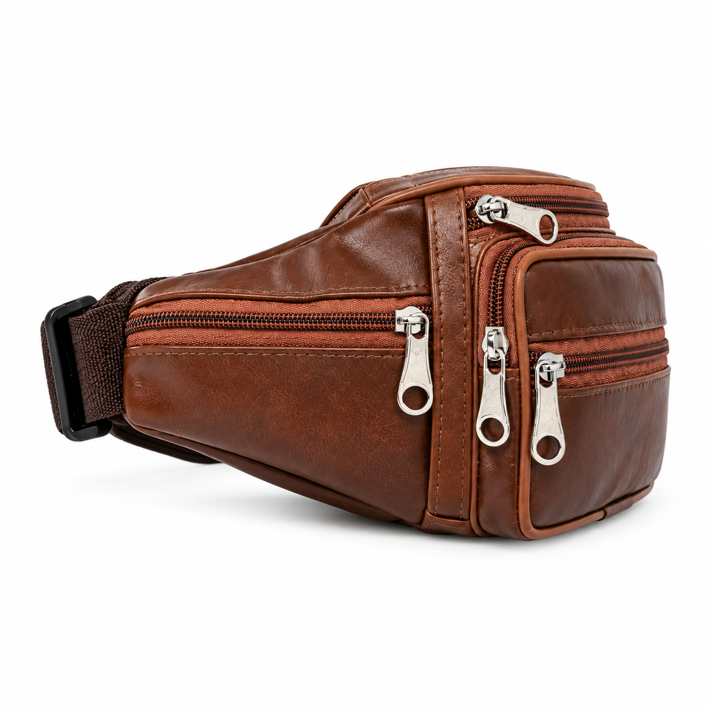 Sacoche Banane Homme en Cuir Véritable Multipoche, photo 5 sur 11