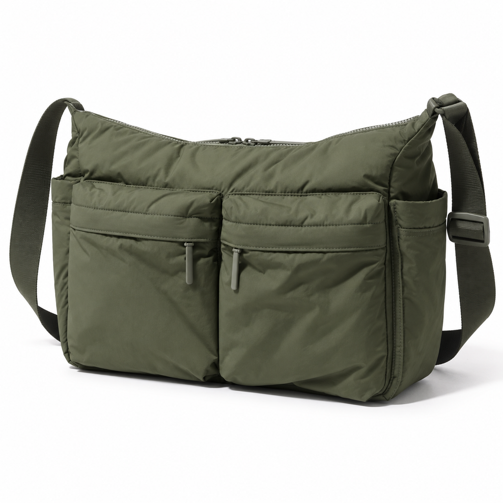 Sacoche Bandoulière Homme en Nylon à Poches Latérales, coloris vert kaki