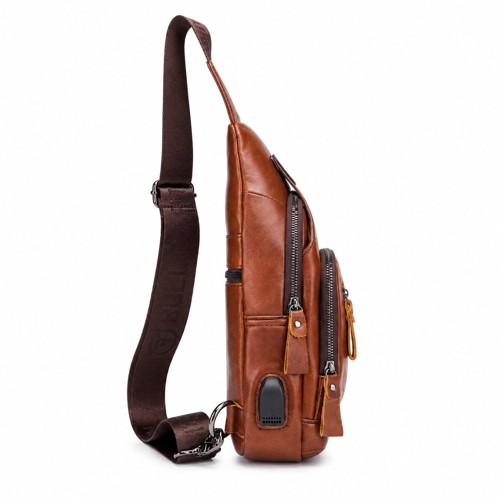 Sacoche Bandoulière Homme en Cuir Véritable à Port USB, photo 3 sur 5