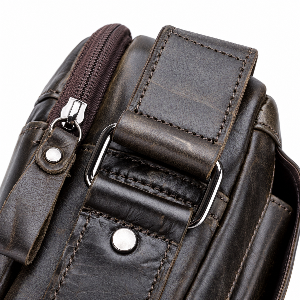 Sacoche Bandoulière Homme en Cuir Huilé à Quatre Rangements, photo 5 sur 7