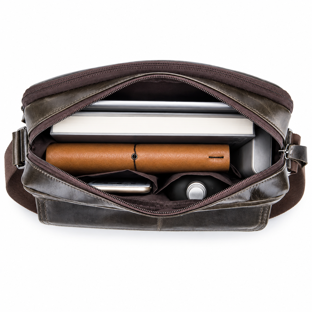 Sacoche Bandoulière Homme en Cuir Huilé à Quatre Rangements, photo 6 sur 7