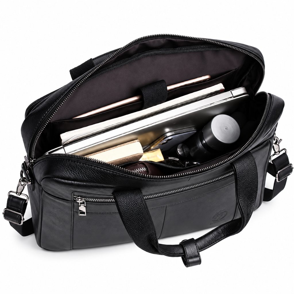 Sacoche Ordinateur Homme en Cuir de Vachette Noir 16 pouces, photo 5 sur 8