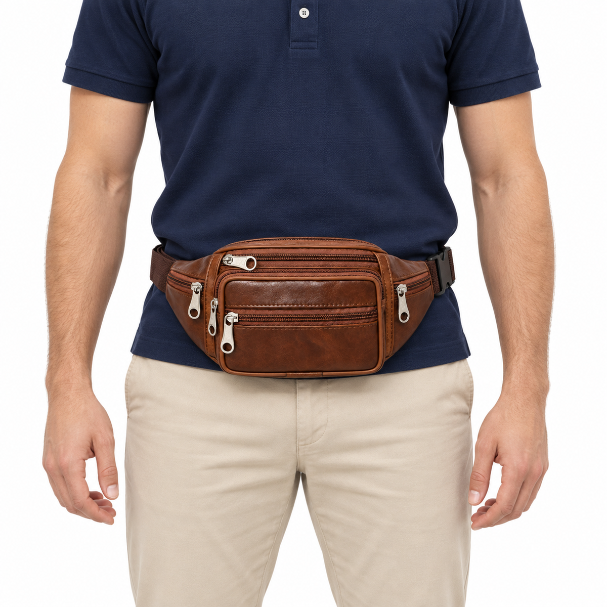 Sacoche Banane Homme en Cuir Véritable Multipoche, photo 9 sur 11