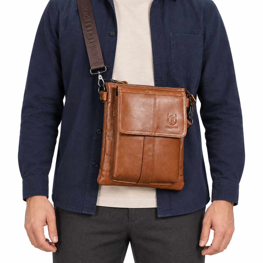 Sacoche Bandoulière Homme en Cuir de Vachette Huilé, photo 7 sur 7