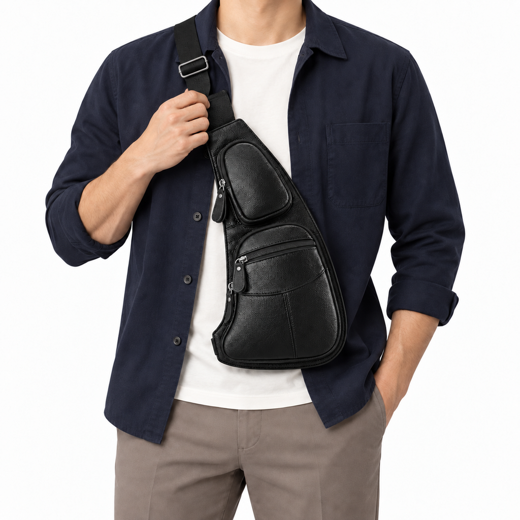 Sacoche Bandoulière Homme en Cuir Véritable Forme Demi-Lune, photo 7 sur 7