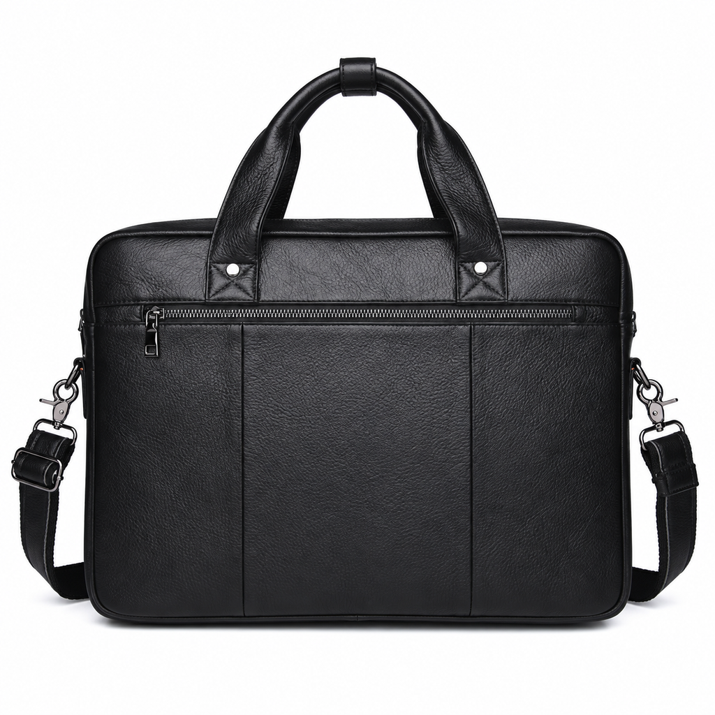 Sacoche Ordinateur Homme en Cuir de Vachette Noir 16 pouces, photo 6 sur 8