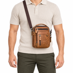 Sacoche Bandoulière Homme en Cuir Véritable avec Porte-Clés, photo 9 sur 9