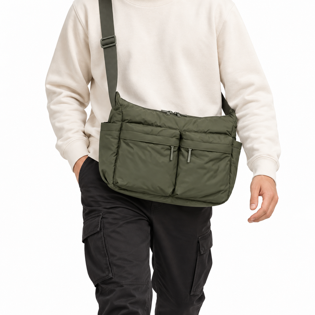 Sacoche Bandoulière Homme en Nylon à Poches Latérales, photo 7 sur 7