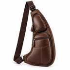 Sacoche Bandoulière Homme en Cuir Véritable Forme Demi-Lune, coloris marron